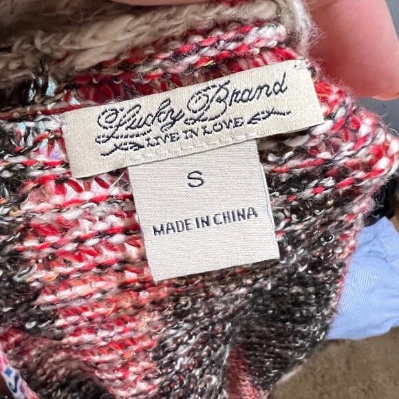 Lucky Brand Womens Brown Open Tribal Cardigan Sweater Small Fringe Long Sleeve - Picture 2 of 13